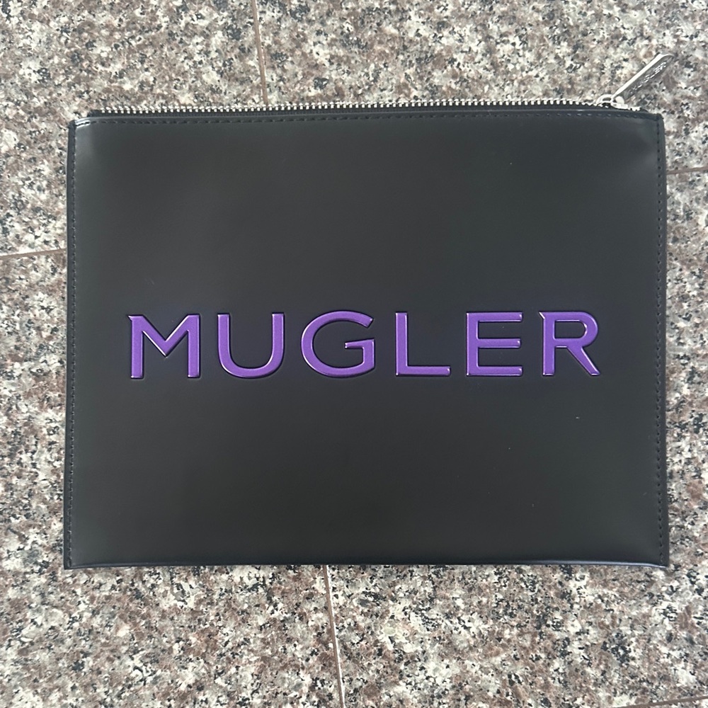 Mugler Black Toiletry Bag with Purple Logo